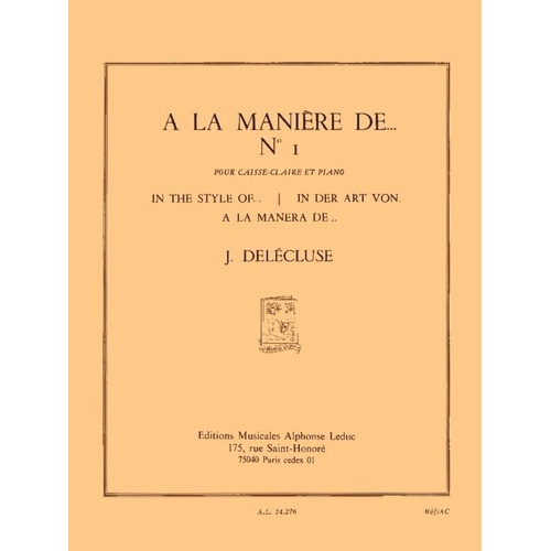 Delecluse - A La Maniere De No 1 Snare Drum and Piano Sheet Music
