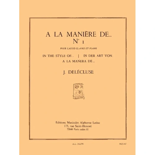 Delecluse - A La Maniere De No. 1 Snare Drum and Piano Sheet Music