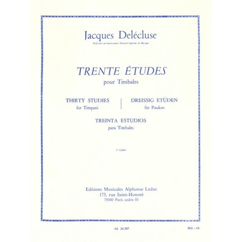 Delecluse 30 Studies for Timpani Vol 1 by Alphonse Leduc