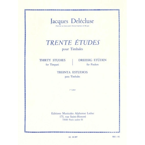 Delecluse 30 Studies for Timpani Vol 1 by Alphonse Leduc