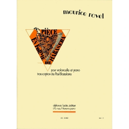 Piece En Forme De Habanera for Cello and Piano by Maurice Ravel, Alphonse Leduc Publisher