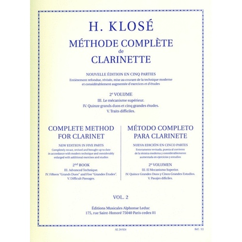 Klose - Complete Method For Clarinet Vol 2 (Softcover Book)