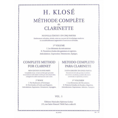 Klose - Complete Method For Clarinet Vol 1 (Softcover Book)