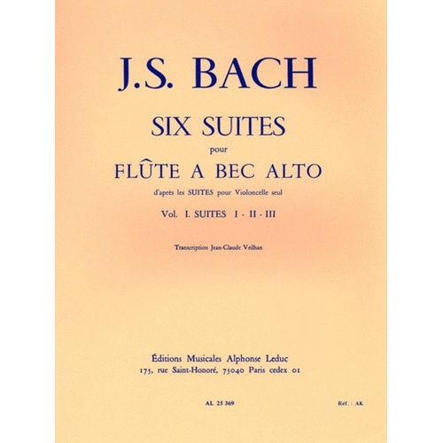 Bach - 6 Cello Suites Arranged Treble Recorder Vol 1 (Softcover Book)