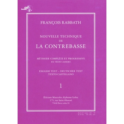 Rabbath New Technique for Double Bass Vol 1 BK/CD by Francois Rabbath, Alphonse Leduc