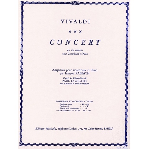 Concerto E Minor Double Bass/Piano (Softcover Book)