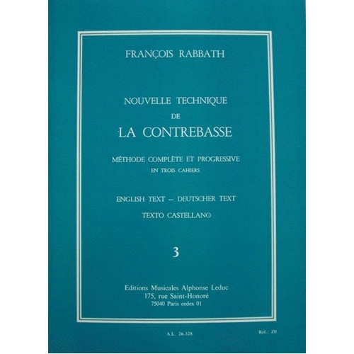 Rabbath New Technique for Double Bass Vol 3 by Francois Rabbath - Alphonse Leduc