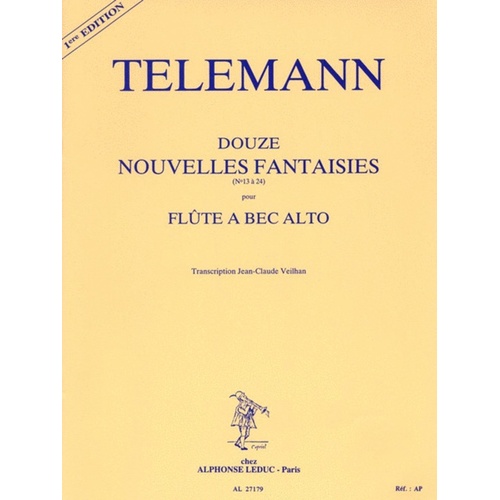 Telemann - 12 New Fantasies For Treble Recorder (Softcover Book)
