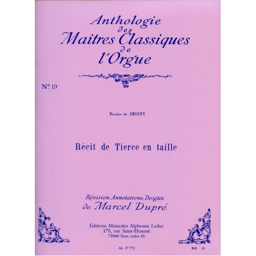Grigny - Recit De Tierce En Taille For Organ (Softcover Book)