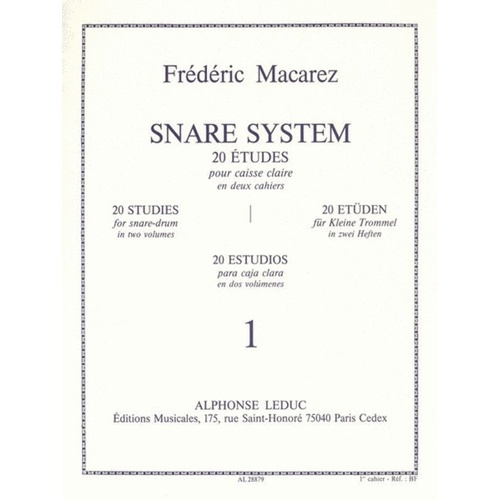 Nare System 20 Studies for Snare Drum Vol 1 by Frederic Macarez, Alphonse Leduc