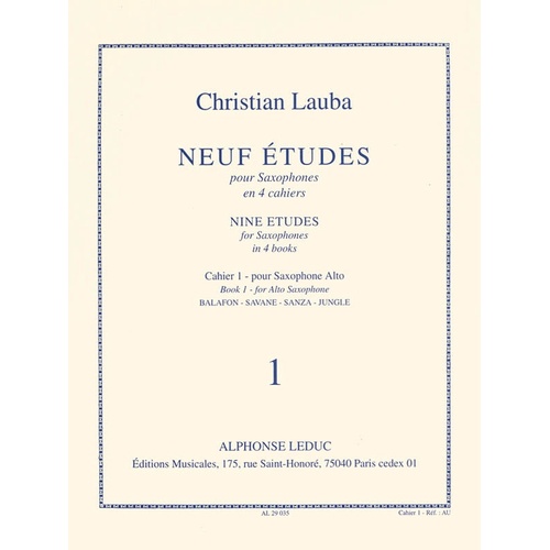 Lauba - 9 Etudes Vol 1 For Alto Sax (Softcover Book)