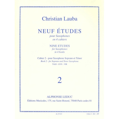 Lauba - 9 Etudes Vol 2 For Soprano Or Tenor Sax (Softcover Book)