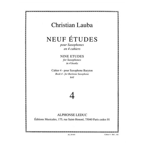 Lauba - 9 Etudes Vol 41 For Baritone Sax (Softcover Book)