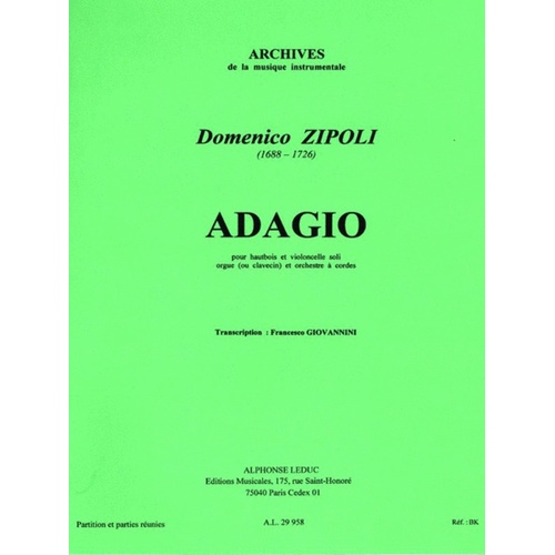 Zipoli - Adagio For Oboe Cello Organ and Orchestra (Music Score/Parts)