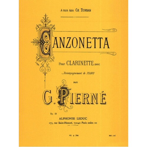 Pierne - Canzonetta Op 19 Clarinet/Piano (Softcover Book)
