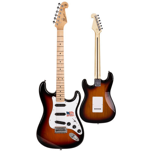SX American Alder Electric Guitar with Solid Alder Body, Maple Neck, 3 Single Coil or 1 Humbucker Pickups, and UPlay Guitar Guide
