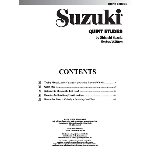 Suzuki Quint Etudes for Violin by Dr. Shinichi Suzuki, 48 Pages, Alfred Music