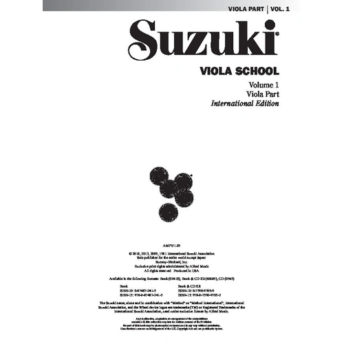Suzuki Viola School Vol. 1 Viola Part by Dr. Shinichi Suzuki, Alfred Music, 32 pages, Suzuki Method for viola lessons