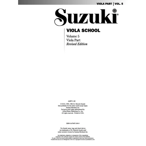 Suzuki Viola School Vol. 5 Viola Part by Dr. Shinichi Suzuki, Alfred Music, 32 Pages, International Edition, Federation Festivals 2020-2024