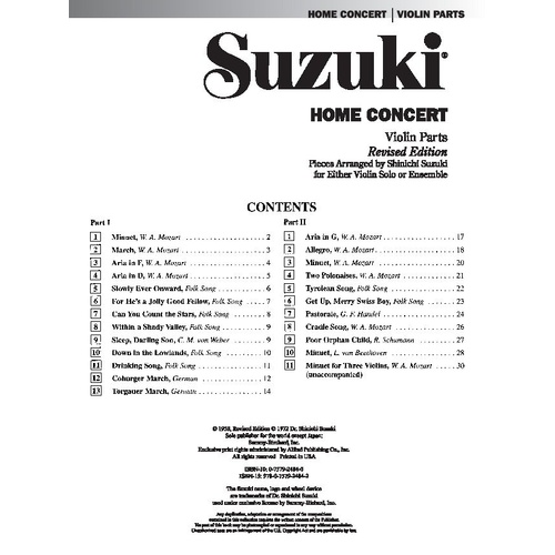 Suzuki Home Concert Violin Parts by Dr. Shinichi Suzuki - 32 Pages
