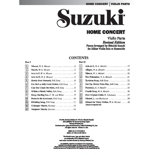 Suzuki Home Concert Violin Parts by Dr. Shinichi Suzuki - 32 Pages