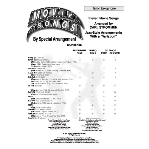 Movie Songs by Special Arrangement for Tenor Saxophone