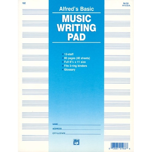 Alfred's Basic Music Writing Pad - 80 Pages with Staff Lines for Drums