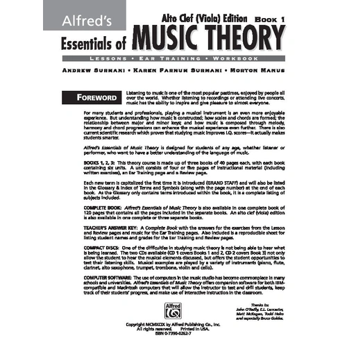 Alfred's Essentials of Music Theory Book 1 for Alto Clef Viola