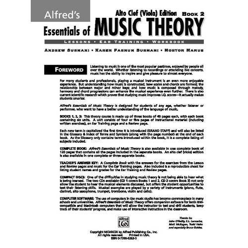 Alfred's Essentials of Music Theory Book 2 Alto Clef for Viola