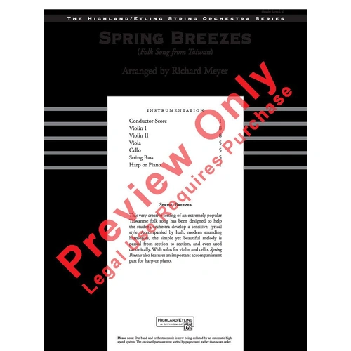 Spring Breezes for String Orchestra, Arranged by Richard Meyer, Alfred Music, 66 Pages, Highland/Etling Series