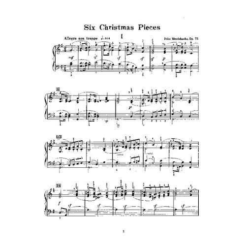 Mendelssohn - Six Christmas Pieces Op. 72 for Piano, Alfred Music Edition, 16 Pages