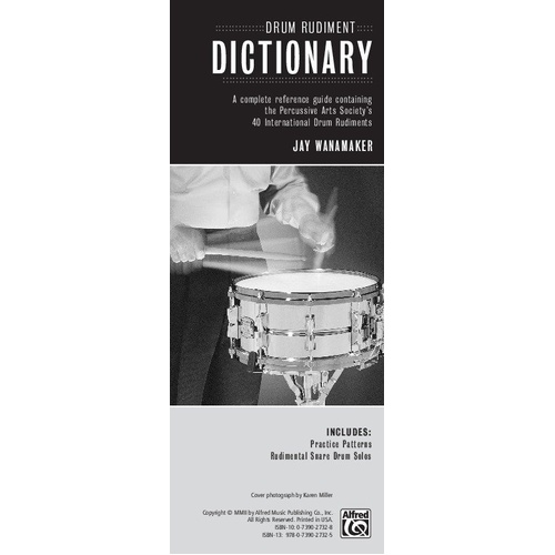 Drum Rudiment Dictionary Handy Guide by Jay Wanamaker, 40 Pages, Alfred Music