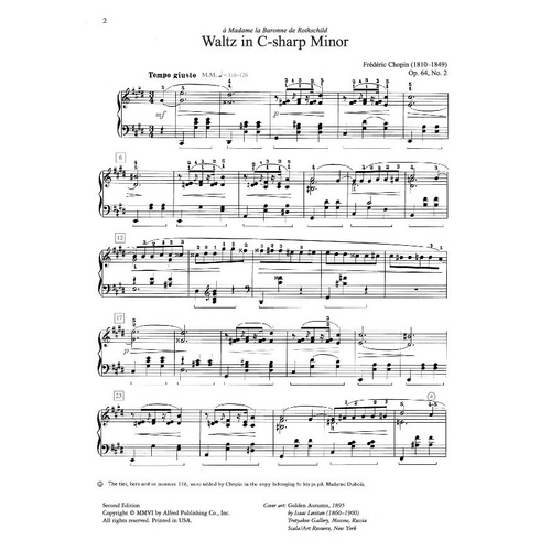 Chopin - Waltz in C-sharp Minor Op. 64 No. 2 for Piano, Alfred Masterwork Edition, 8 Pages