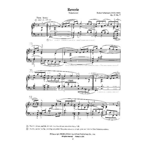 Schumann - Traumerei Op. 15 No. 7 for Piano, Alfred Music Edition, 4 Pages, Alfred Masterwork Series