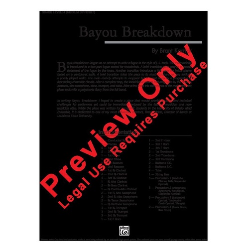 Bayou Breakdown CB4 SC/PTS by Brant Karrick - Alfred Concert Band, 308 Pages, SmartMusic Available