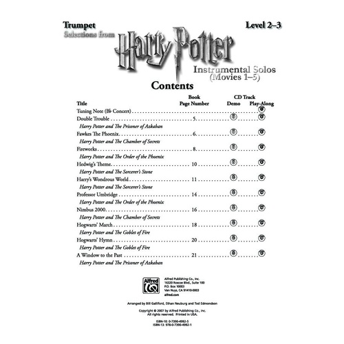 Harry Potter Instrumental Solos for Trumpet Books 1-5 with Play-Along CD