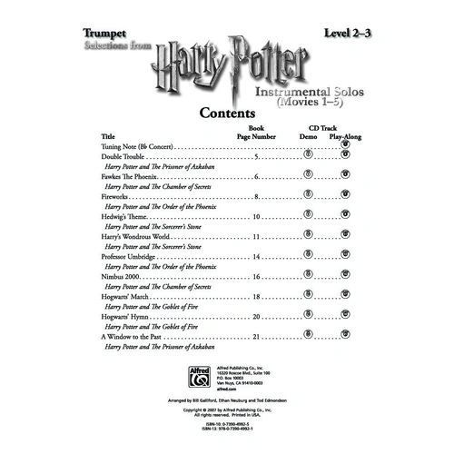 Harry Potter Instrumental Solos for Trumpet - Movies 1-5 with Play-Along CD
