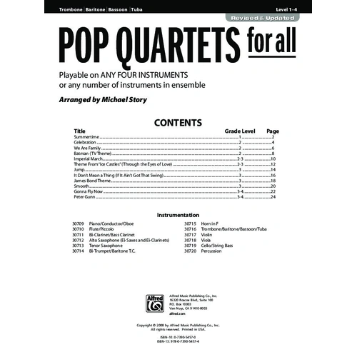Pop Quartets for All (Revised) Trombone/Bari B.C./Bassoon/Tuba by Michael Story