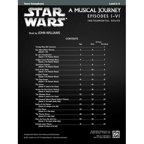 Star Wars A Musical Journey Episodes I-VI for Tenor Saxophone