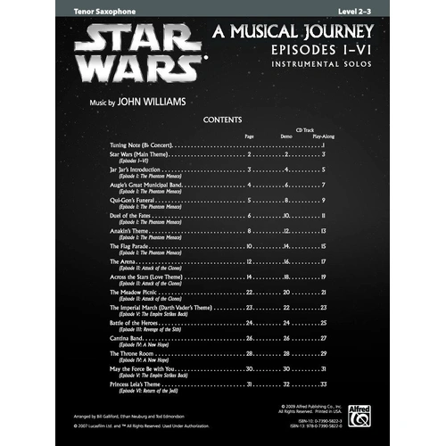 Star Wars A Musical Journey Episodes I-VI for Tenor Saxophone
