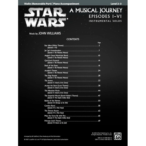 Star Wars A Musical Journey Episodes I-VI for Violin - 104 Pages, Includes Accompaniment CD, Level 2-3, by John Williams, Alfred Music