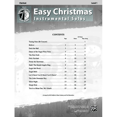 Easy Christmas Instrumental Solos Level 1 for Clarinet with Play-Along Recording