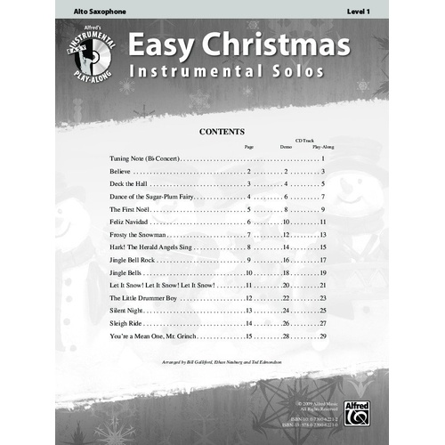 Easy Christmas Instrumental Solos Level 1 for Alto Saxophone