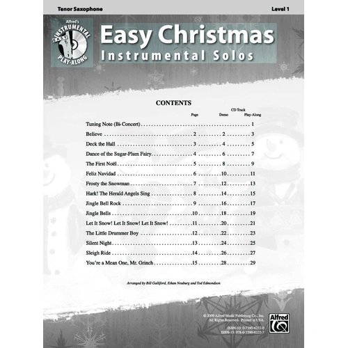 Easy Christmas Instrumental Solos Level 1 for Tenor Sax with Play-Along CD