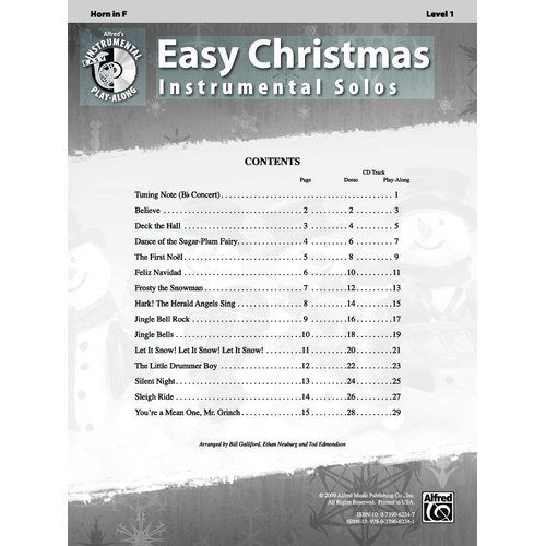 Easy Christmas Instrumental Solos for French Horn with CD