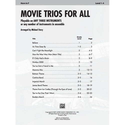 Movie Trios for All - Horn in F by Michael Story