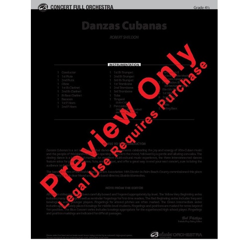 Danzas Cubanas FO4.5 SC/PTS by Robert Sheldon for Orchestra - Alfred Music, 232 Pages, Belwin Concert Full Orchestra Series