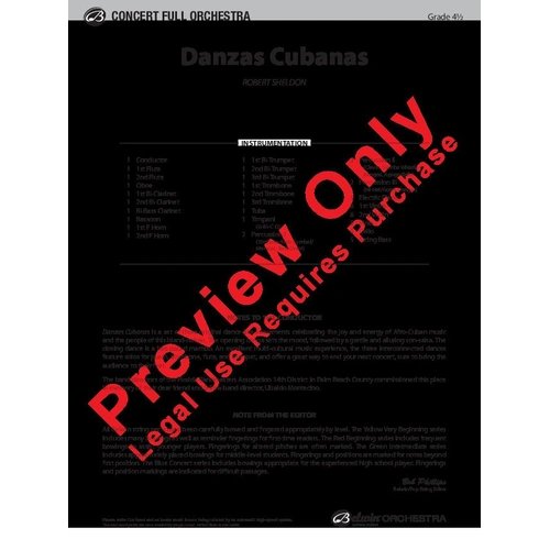 Danzas Cubanas FO4.5 SC/PTS by Robert Sheldon for Orchestra - Alfred Music, 232 Pages, Belwin Concert Full Orchestra Series
