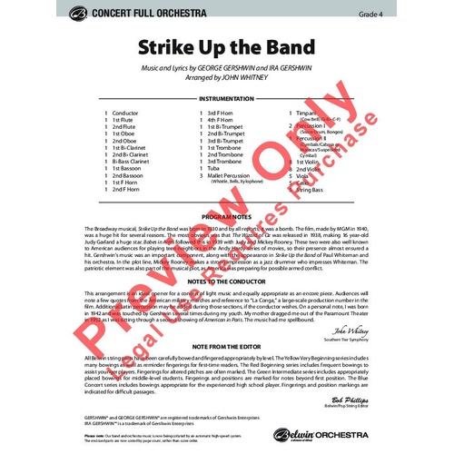 Strike Up the Band for Full Orchestra - George Gershwin, Arr. John Whitney, Alfred Music, Pop Concert Series, 232 Pages