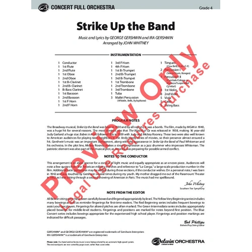 Strike Up the Band for Full Orchestra by George Gershwin, Arranged by John Whitney, 232 Pages, Alfred Music, Pop Concert Series